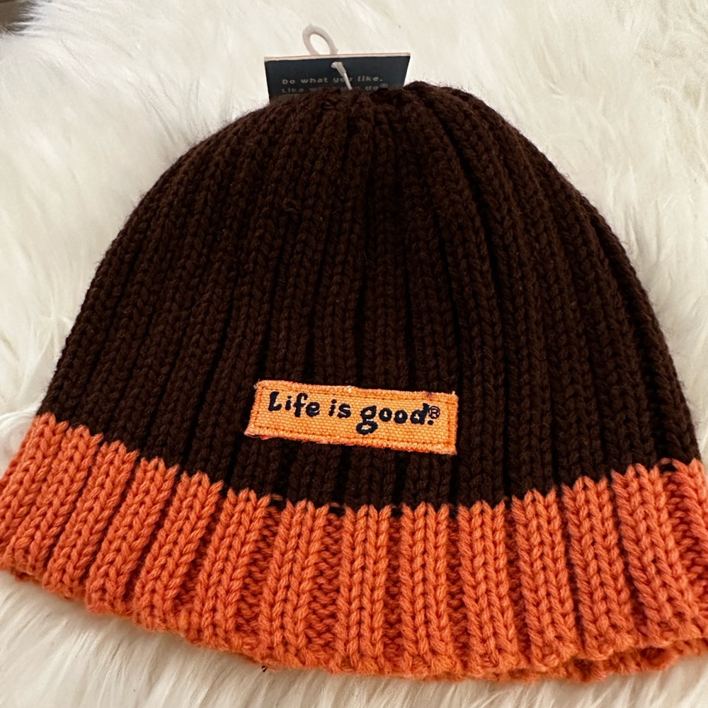 NWT Life is Good Brown & Orange Kid’s Knit Hat